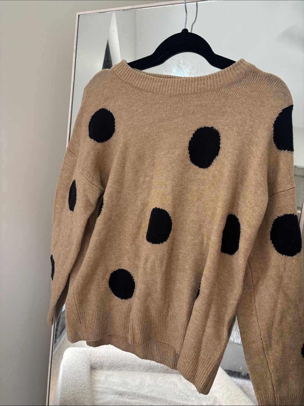 Camel Polka Dot Knit Sweater - Black Dots
